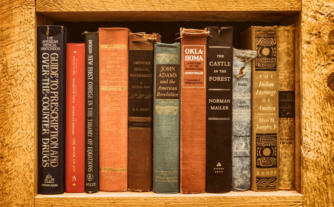 old library shelves with books